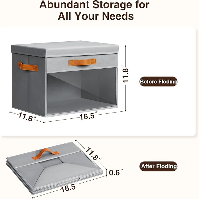Homsorout Large Storage Bins with Lids - 4 Pack Foldable Decorative Organizers with Clear Windows & Handles, Cube Storage Org