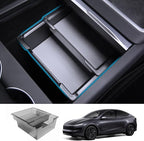 2PC Center Console Organizer Tray for Tesla Model Y Juniper 2025 2026 Flocked Armrest Drawer Storage Box Interior Accessories