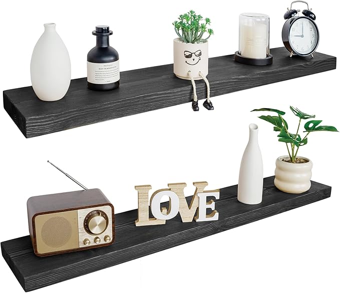 BGMG Wood Floating Shelves 48 inch, Wide Rustic Wooden Wall Shelves for Bathroom Living Room Bedroom Kitchen Farmhouse Set of