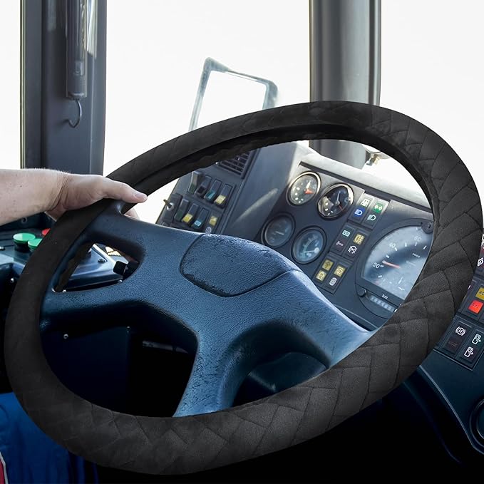 18 Inch Truck Steering Wheel Cover Velvet Wheel Semi-Truck Comfy Grip Cover Anti Slip Car Accessory, Fits Rv, Big Rig and Classic Car (Black, Fashion Style)
