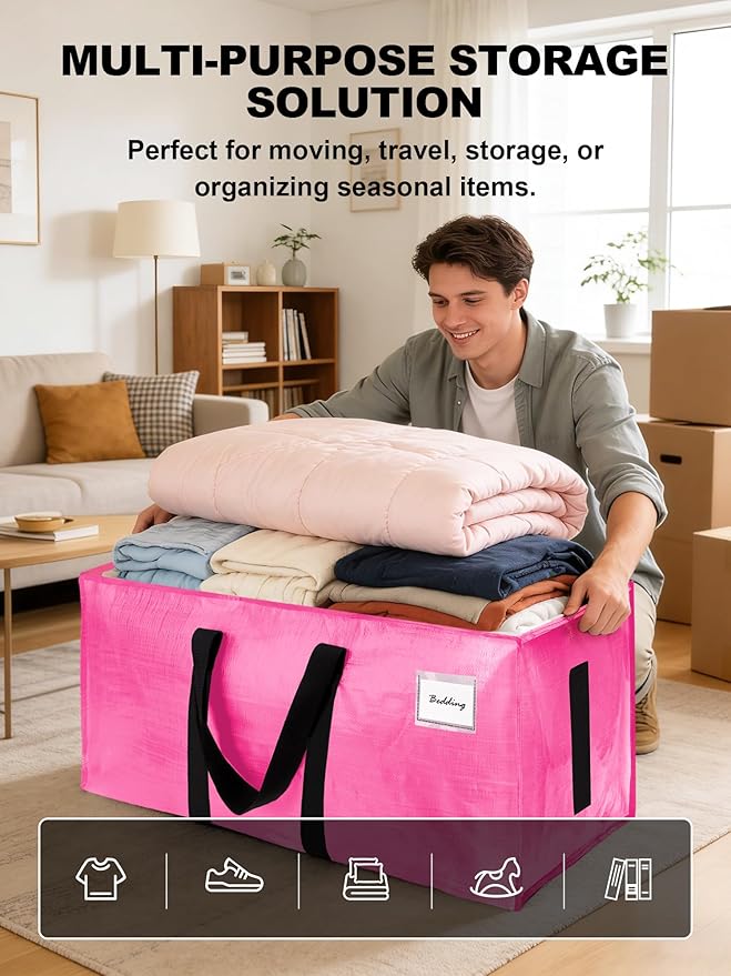12 Pack Large Strong Moving Bags with Zippers & Carrying Handles - Water-Resistant - Heavy Duty Storage Tote for Space Saving