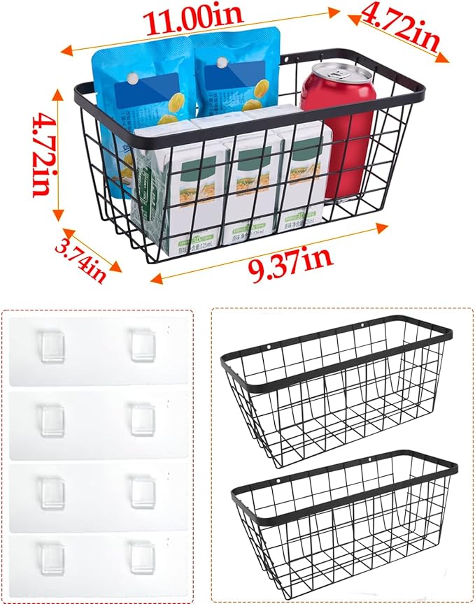2 Pack Hanging Wall Basket Organizer Over the Cabinet Door Wire Baskets for Organizing -Space-Saving Hanging Baskets for Orga