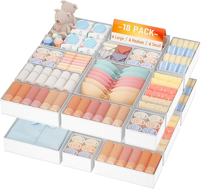 DIMJ Drawer Organizer Clothes Storage- 18 Pack Baby Dresser Organizer for Nursery, Foldable Closet Drawer Organizer Bins for 