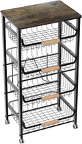 NiuYichee 5-Layer Fruit Basket Kitchen Food Organizer and Rack, Stackable Storage Cart with Desktop, Pull-Out Hollow Metal Ba