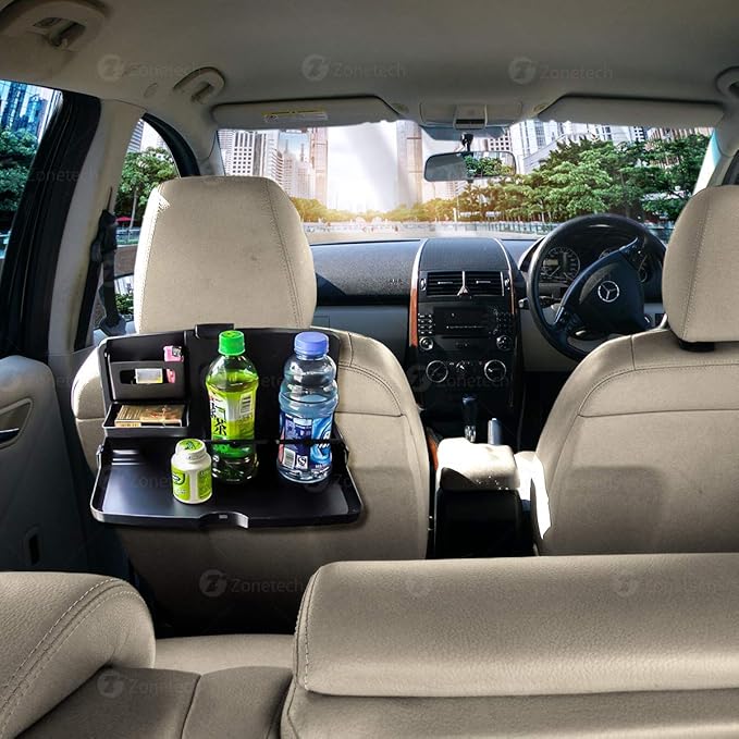 ZONETECH Multi-Functional Portable Foldable Car Backseat Tray Desk - Black Vehicle Table for Food, Meal, Snack, Laptop - Stay Organized When on The Go (1-Pack)
