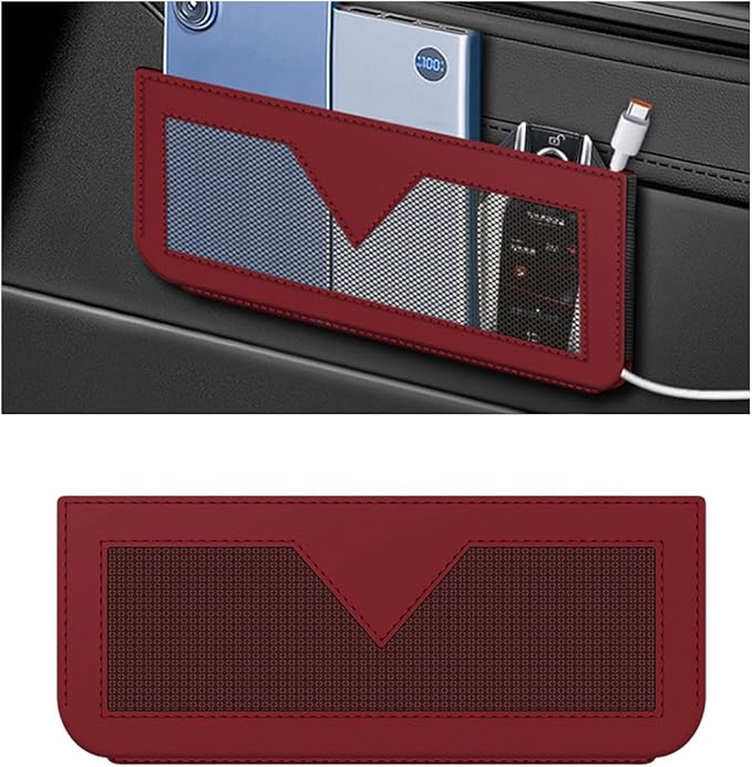 Car Seat Side Pocket Organizer, PU Leather Multifunctional Small Vehicle Console Side Storage Pouch, Automotive Gap Filler Bag for Cell Phone Sunglasses, Universal for SUV RV Truck (Wine Red)