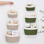 Hanging Storage Baskets, Over the Door Basket, Cotton Wall Baskets Storage, Hanging Door Basket with 4 Hooks