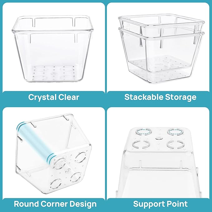 Vtopmart 15 PCS Clear Plastic Drawer Organizers Set, 4-Size Versatile Bathroom and Vanity Organizer Trays, Non-Slip Storage C