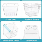 Vtopmart 15 PCS Clear Plastic Drawer Organizers Set, 4-Size Versatile Bathroom and Vanity Organizer Trays, Non-Slip Storage C