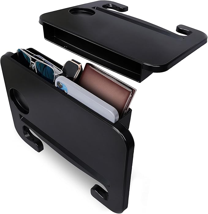 EcoNour 3-in-1 Steering Wheel Tray with Car Seat Gap Filler Organizer (1 Pack) | Food Table for Eating in Car | Laptop Desk, iPad Holder and Storage Box in-Between Seat Organizer | Car Accessories