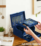 QBestry 3-Layer Jewelry Box for Women with Lock and Key & Drawer, Large Jewelry Organizer with 8 Necklace Hooks & 56 Earring 