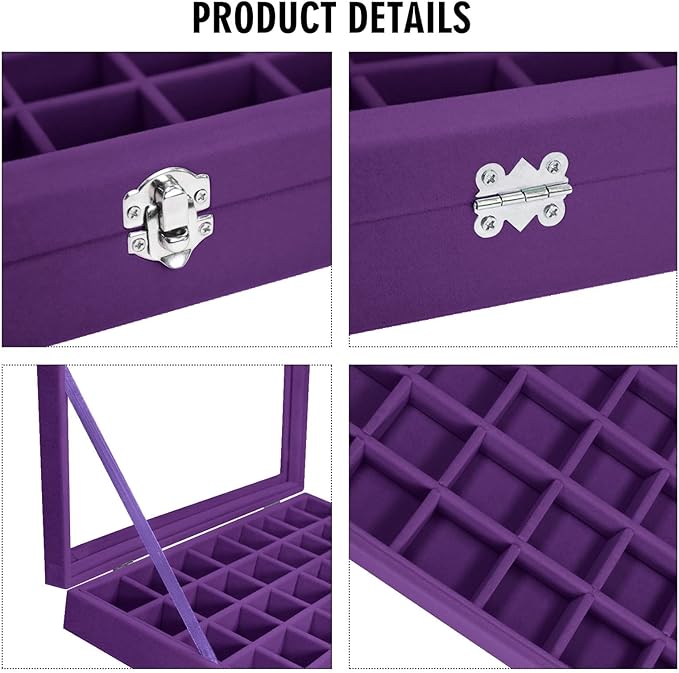 Vicoter Velvet Jewelry Tray 48 Compartments Jewelry Display Organizer with Transparent Cover Rings, Earrings, Necklaces, Pend