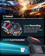 4K Dash Cam, 4K+2K Dash Cam Front and Rear W/ 5GHz WiFi & APP Control 64GB Included, 3.2" IPS Screen Car Dash Cam W/ 24H Park