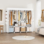 Portable Closet for Hanging Clothes, 67 Inch Wide Portable Wardrobe Closet with Cover, 4 Hanging Rod, Storage Shelves and Sid