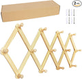AMAPON Accordion Style Expandable Wall Wooden Coat Rack 13 Hooks (Pegs) Hang Hats Jackets Coffee Mug Purses Necklaces Towels 