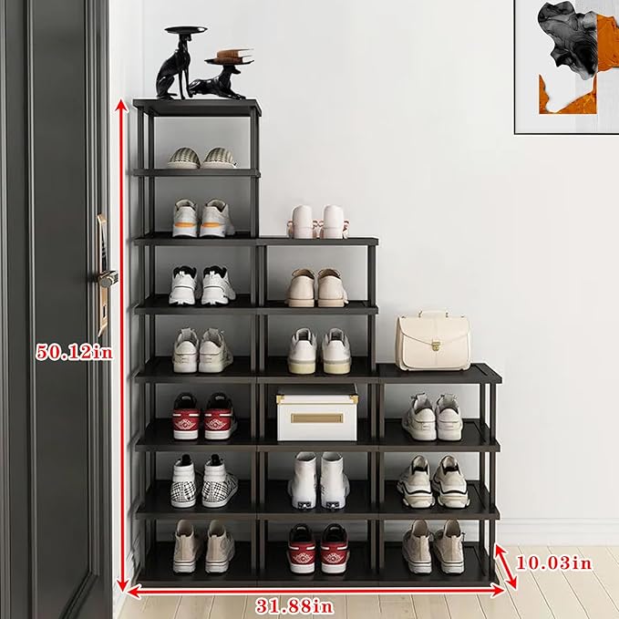 Vertical Shoe Rack - Tall Narrow Shoe Rack Organizer for Small Spaces,17 Tier Bamboo Shoen Shelf for Entryway,Closet,Corner,D
