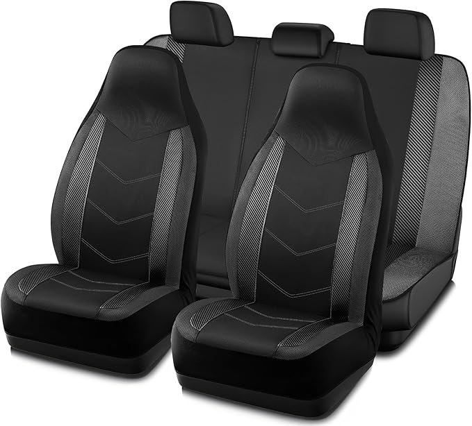 PIC AUTO Car Seat Covers, High-Back Full Set Automotive Seat Covers, Front and Rear Bench - Sports Carbon Fiber Mesh Design, 