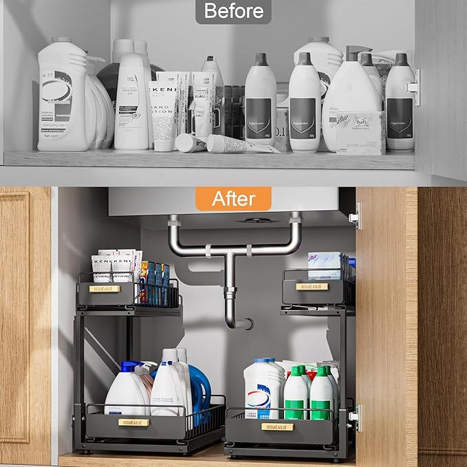 Under Sink Organizer, High Adjustable 2 Tier Under Kitchen Sink Organizer, Multi-Purpose Storage Shelf for Kitchen Bathroom C