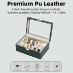 Bracelets Organizer Rods Bangles Display Holder, Clear See through Lid Leather Velvet Jewelry Storage Box Case for Women, 2 R