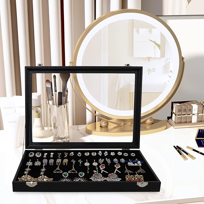 Wudygirl 32 Pairs Jewelry Organizer Velvet Jewelry Tray Clear Lid Earring HolderOrganizer Jewelry Box Earrings Holder Display