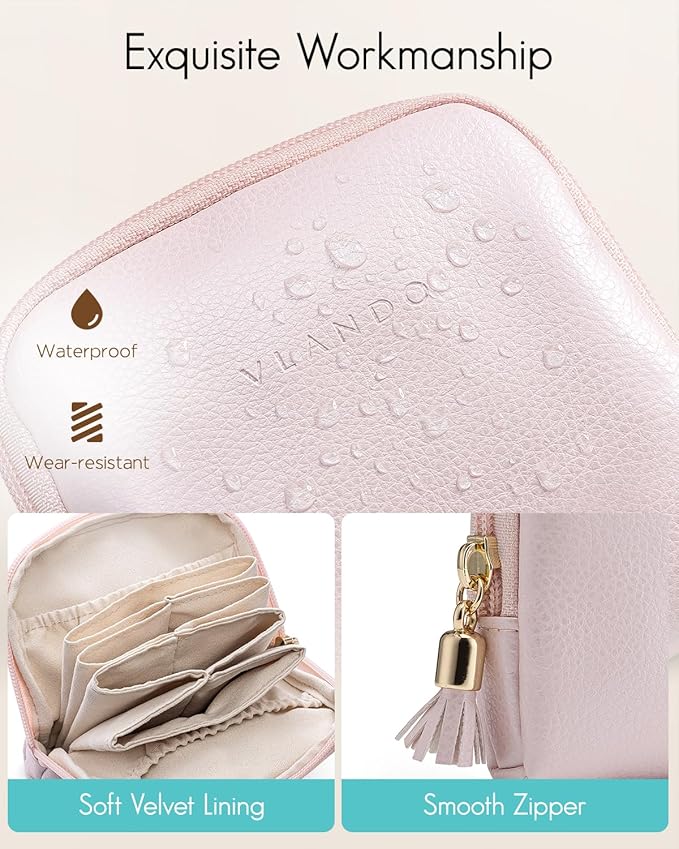 Vlando Small Jewelry Travel Case,Jewelry Pouch Bags with Zipper,Velvet Jewelry Organizer Storage Bag for Bracelet Rings Earri