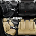 Beige Leather Seat Covers, 5 Seats Universal Car Seat Covers Full Set, Waterproof Automotive Seat Covers Breathable Front and