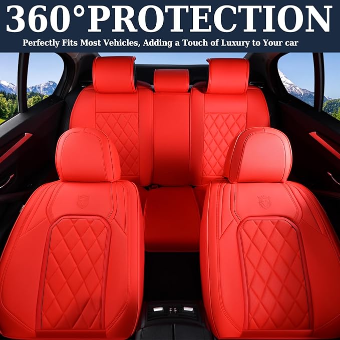 Coverado Car Seat Covers Full Set, 5 Seat Universal Seat Cover for Cars, Luxury Faux Leather Waterproof Seat Cover, Front and