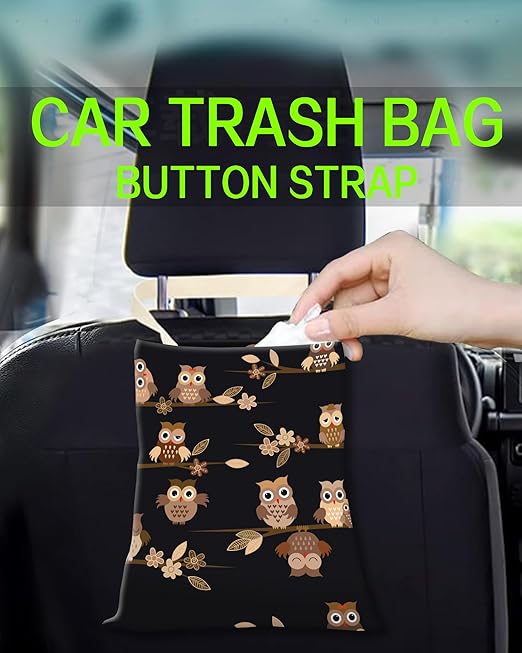 Car Trash Can, Durable Hanging Car Trash Garbage Bag, Cute Automotive Garbage Cans Organizer, Cute Brown Cartoon Owls