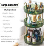 Rotating Makeup Organizer Countertop 3 Tier Lazy Susan Trays Clear Skincare Perfume Storage for Bathroom Counter Vanity, Gree