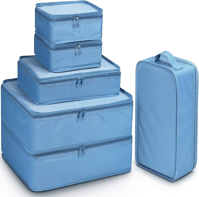 Mossio 6 Set Packing Cubes with Shoe Bag - Lightweight Travel Luggage Suitcase Organizers
