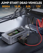Jump Starter with Air Compressor, 8000A 160PSI Car Jump Starter (8.0 Gas/10.0L Diesel), 12V Battery Jump Starters, Portable