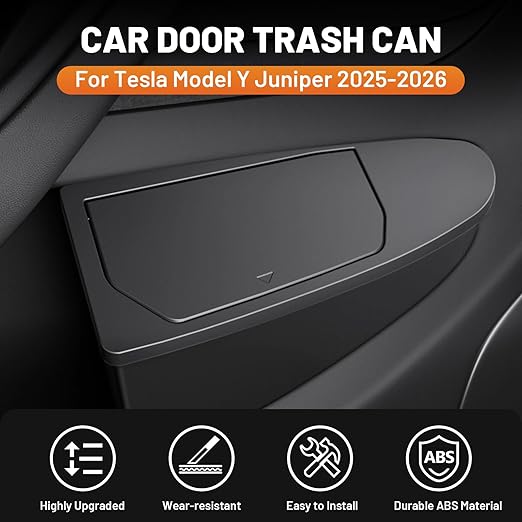 Shademax 2PCS Car Front Door Trash Can for Tesla Model Y Juniper 2026 2025, Side Door Storage Box Organizer with Push-to-Open Lid Design ABS Front Seat Garbage Can Bin for New Model Y Accessories 2026