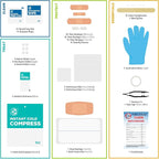 Be Smart Get Prepared 180 Piece First Aid Kit: Clean, Treat, Protect Minor Cuts, Scrapes. Home, Office, Car, School, Business