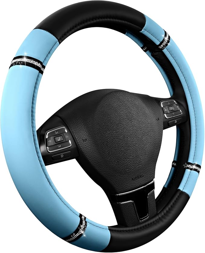 Road Comfort Leather Steering Wheel Cover – Premium Anti-Slip Car Steering Wheel Grip Cover – Universal Fit for 14.5”–15.5” C