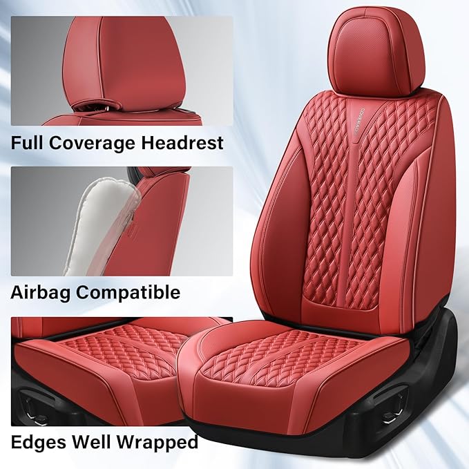 Coverado Car Seat Covers Full Set, Waterproof Nappa Leather Seat Covers for Cars, Front and Back Car Seat Protector, Luxury C