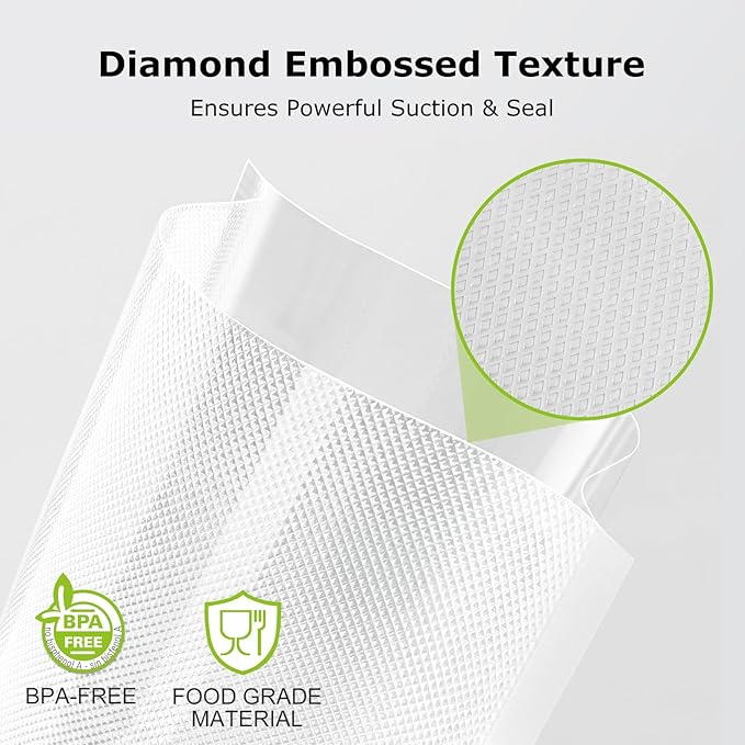 Bonsenkitchen Vacuum Sealer Bags Rolls for Food, 2 Packs 11" x 20', Heavy-Duty Textured Material Bag, BPA-Free, Commercial-Gr