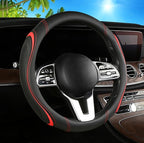Leather Splicing Black Red Car Steering Wheel Cover,14.5-15 Inch Universal Microfiber Leather Covers Breathable Anti-Slip Odo
