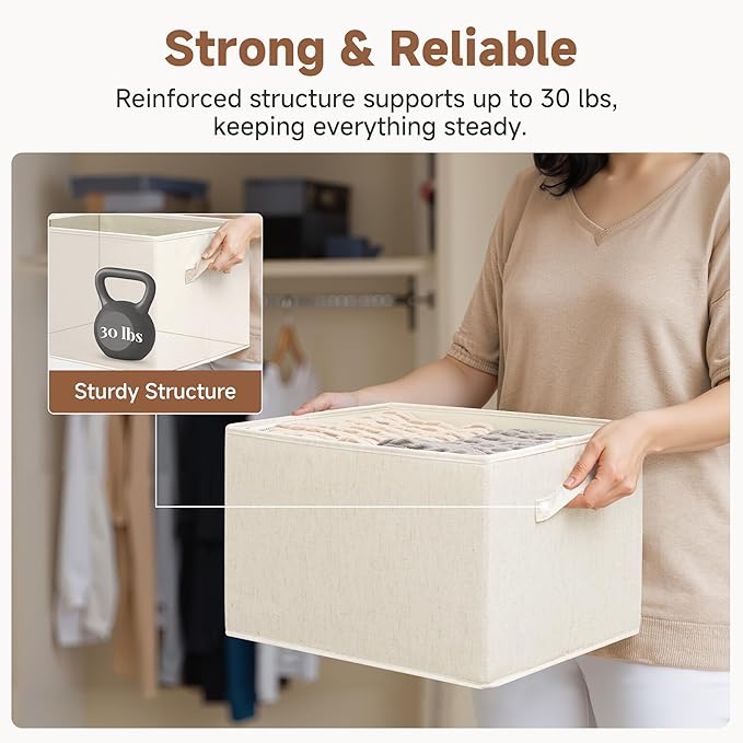 StorageWorks Closet Organizers and Storage Bins, Shelf Baskets for Clothes Storage, Fabric Storage Bins for Organization, Bei
