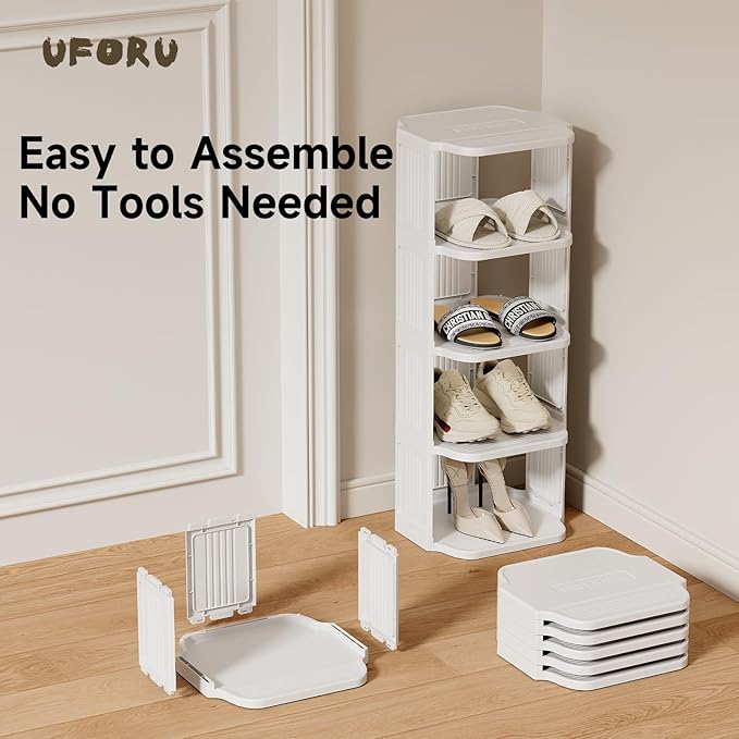 Small Shoe Rack, 5 Tier Plastic Vertical Shoe Rack for Small and Narrow Spaces, Free Standing Shoe Organizer for Closet, Entr