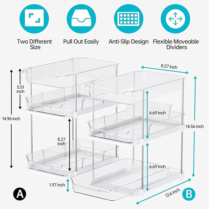 Delamu 3 Pack Drawers + 2 Sets of 3-Tier Under Sink Organizers