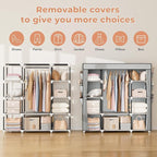 VTRIN Portable Closet Wardrobe for Hanging Clothes 57.3 Inch Large Capacity Clothes Rack with Cover, 10 Storage Organizer She