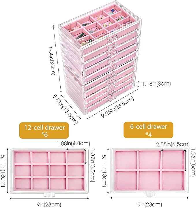 ProCase Earring Holder Organizer Jewelry Box with 10 Drawers, Acrylic Clear Earring Case with Adjustable Velvet Trays for Wom