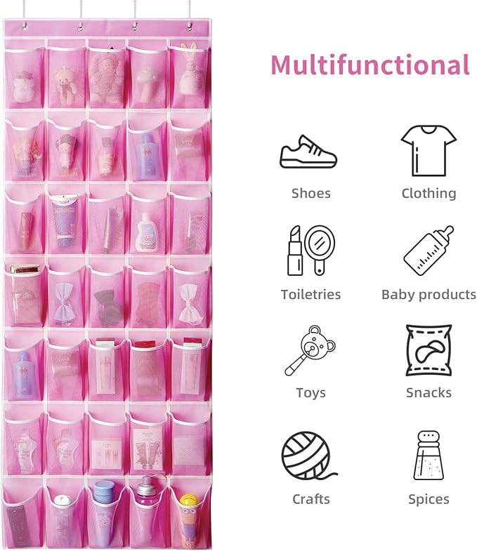 SAVERHO 35 Pockets Over the Door Shoe Organizer, Hanging Shoe Organizer for Door with 35 Mesh Pockets Large Capacity Shoe Han