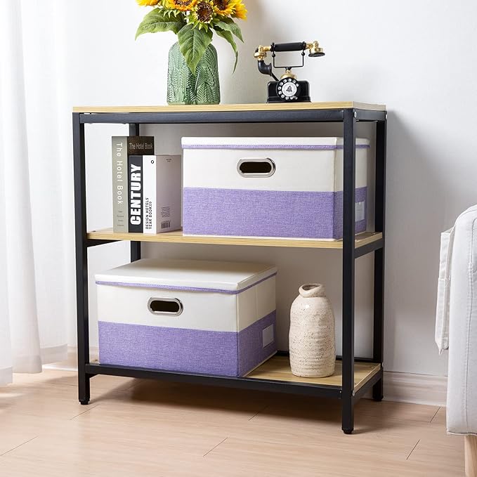 PRANDOM Large Foldable Storage Bins with Lids [3-Pack] linen Fabric Decorative Storage Boxes Organizer Containers Baskets Cub