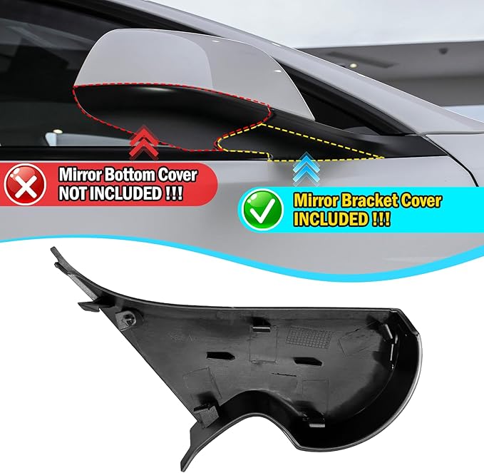 Jaronx Compatible with Tesla Model 3 Mirror Holder Lower Cover 2017-2025, Right Passenger Side Rearview Mirror Bracket Bottom Base Cover Replacement for Tesla Model 3 Accessories 2287.3304-Z