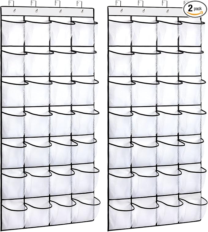 REGELETO 2 Pack 28 Pocket Over the Door Shoe Organizer, Hanging Shoe Rack for Door Large Capacity Shoe Organizer Holder with 