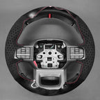 MEWANT DIY PU Carbon Fiber Hexagon Embossed Athsuede Steering Wheel Cover for Ford F150 Lightning F350 2024 Expedition