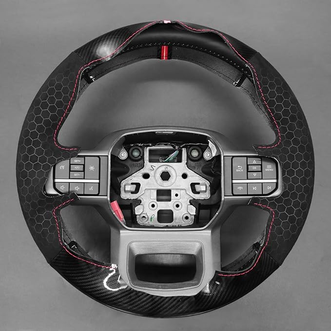 MEWANT DIY PU Carbon Fiber Hexagon Embossed Athsuede Steering Wheel Cover for Ford F150 Lightning F350 2024 Expedition