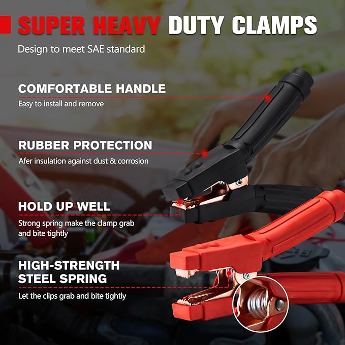 FIERYRED 1 Gauge 25 FT Quick Connect Jumper Cables, 1000A Heavy Duty Booster Cables with Travel Bag，Battery Jumper Cable for Truck, Diesel Trucks, SUV and Car