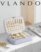 Vlando Travel Jewelry Case for Women Girls Mothers, PU Leather Portable Small Jewelry Box for Rings, Necklaces, Bracelets, Ea